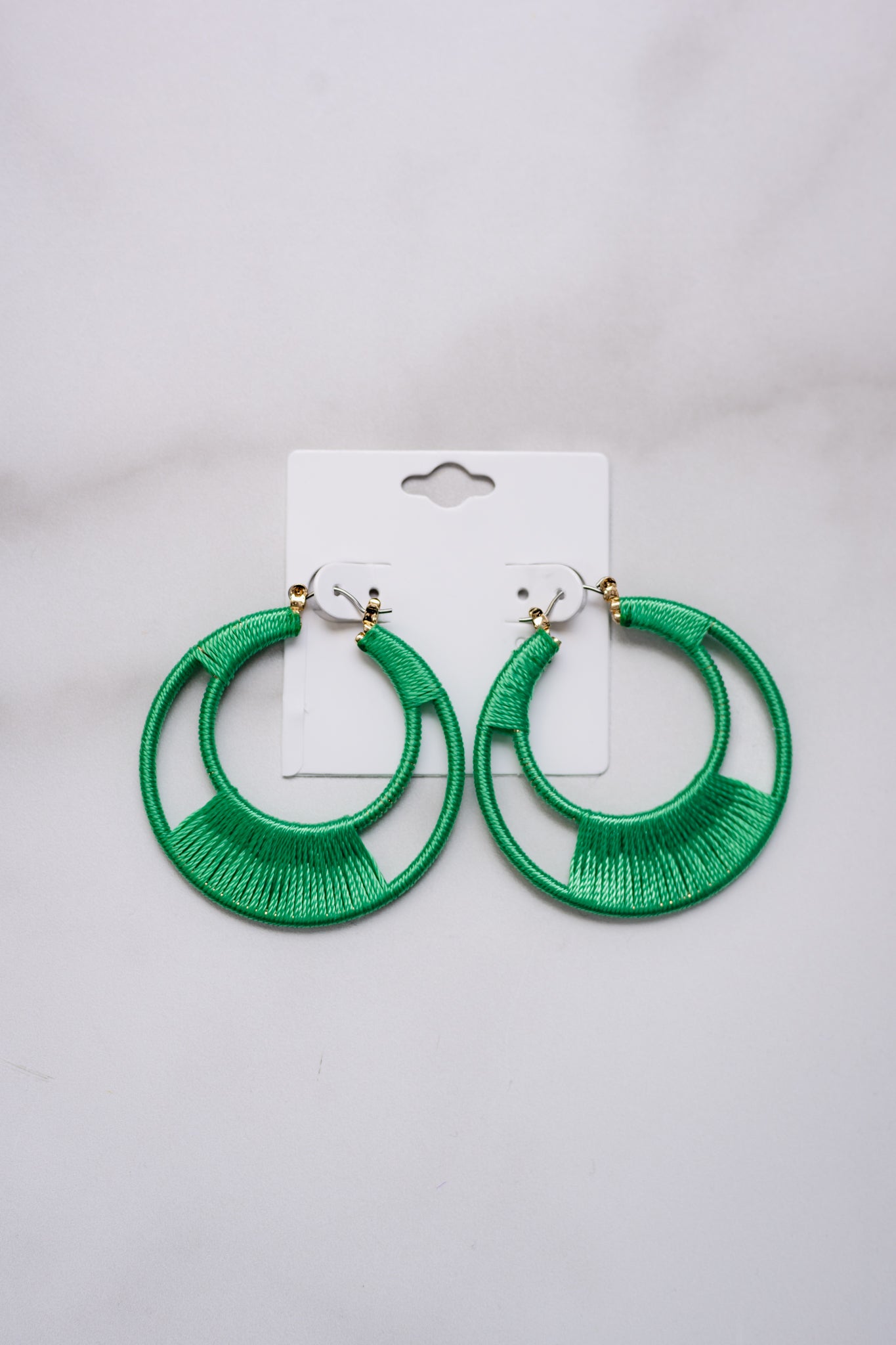 Thread Hoop Earrings - Green