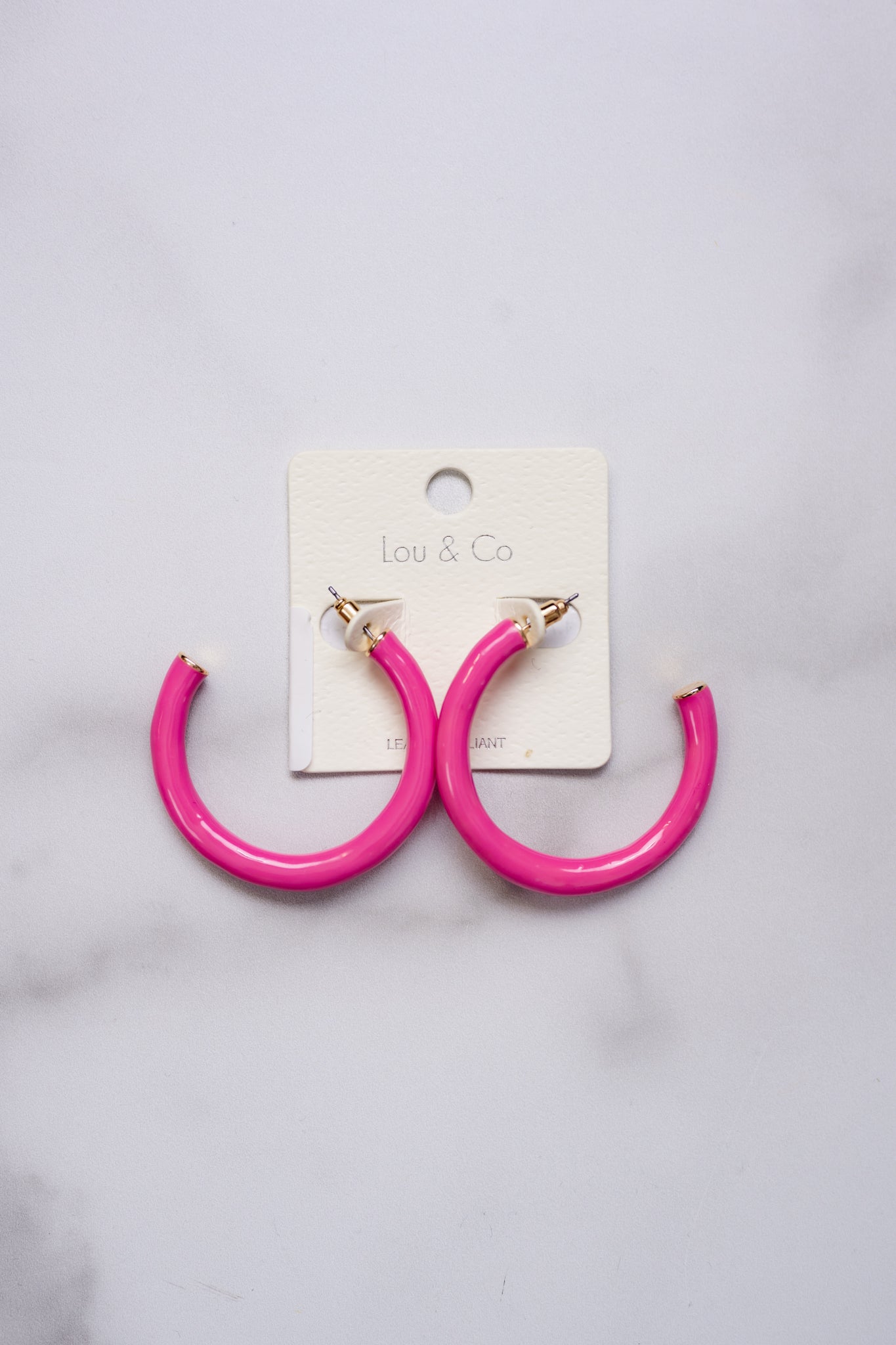 1.75" Enamel Hoop Earrings - Pink