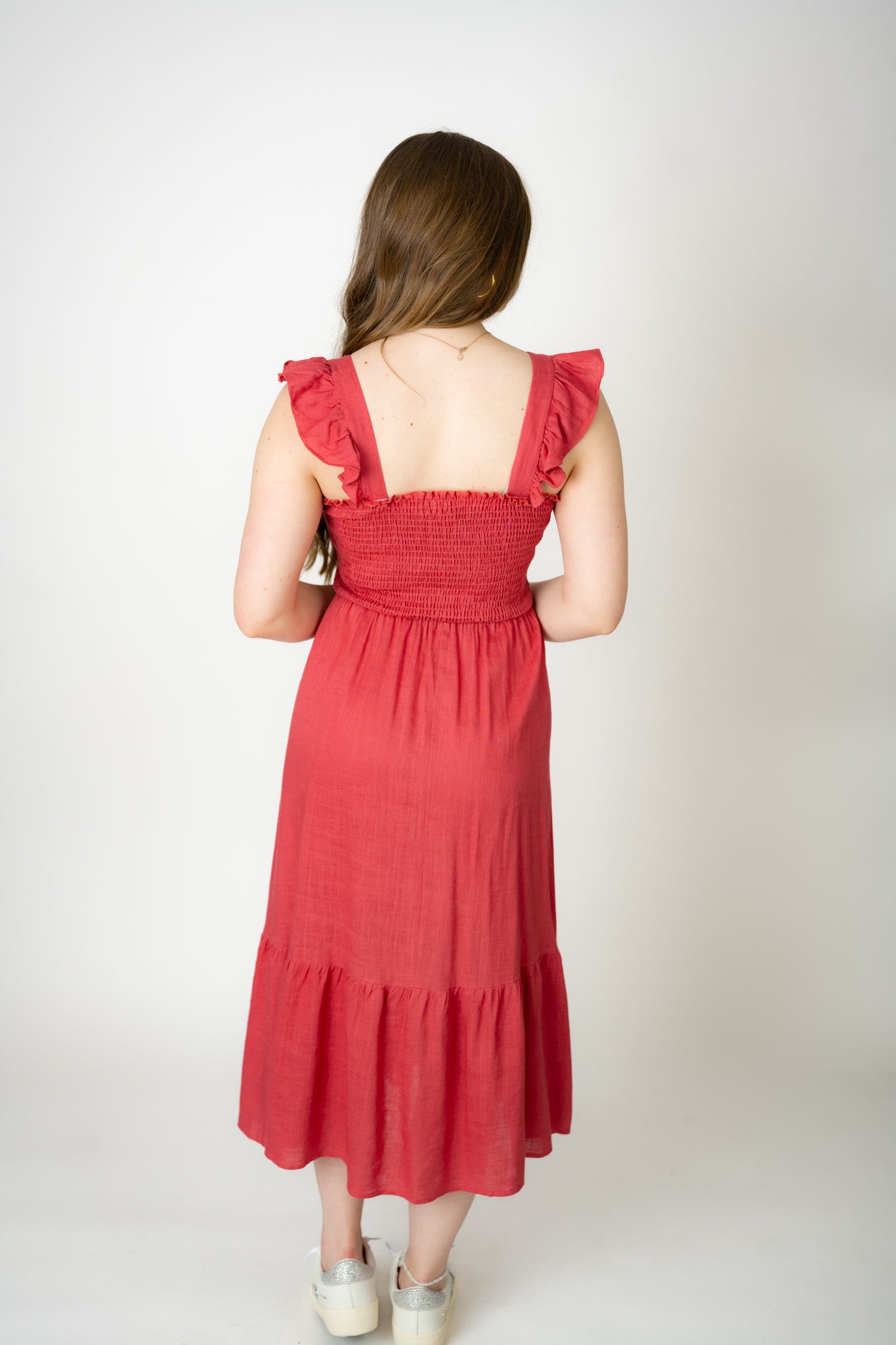 Linen Smocked Midi Dress