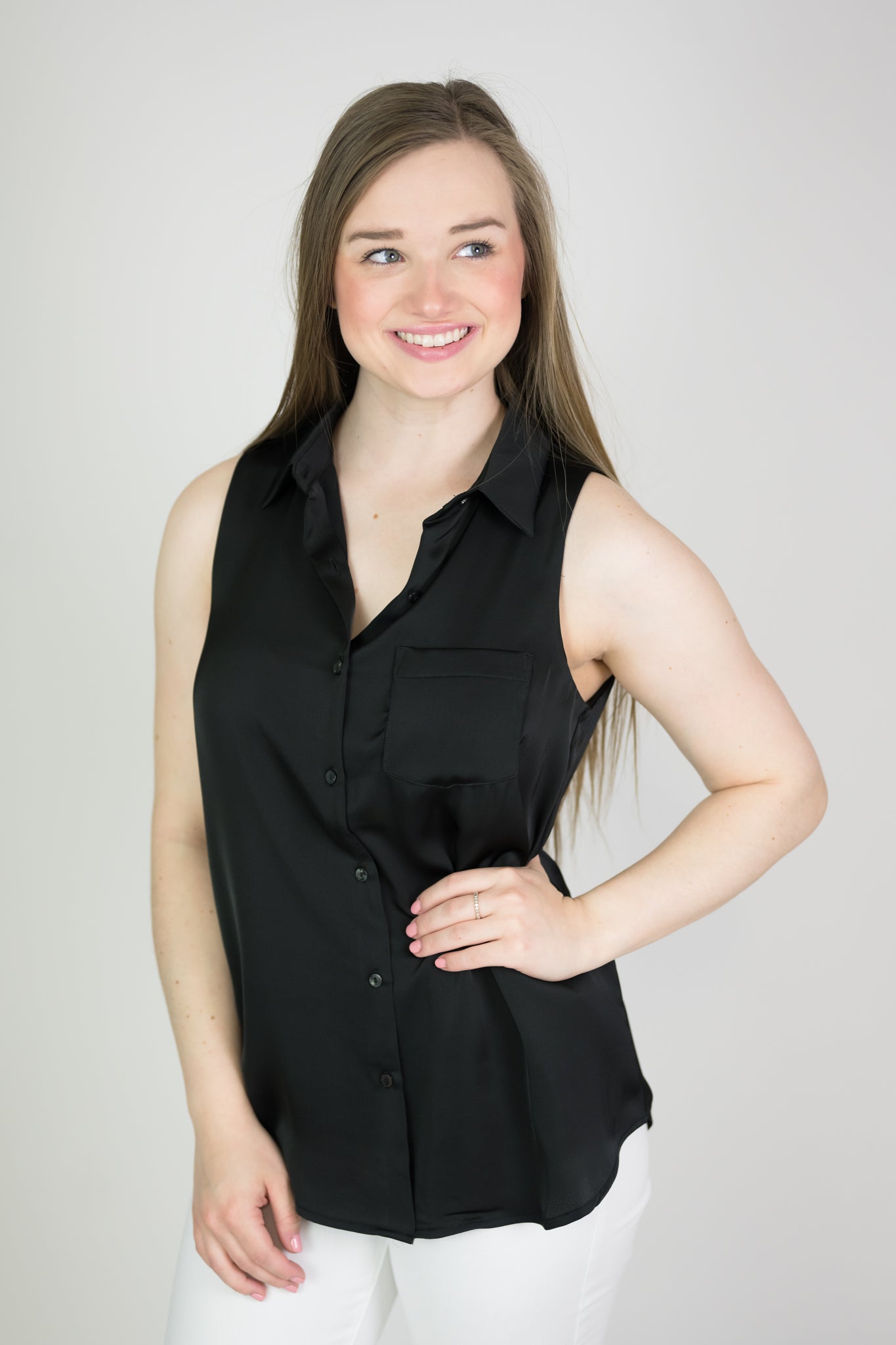 black satin button down blouse