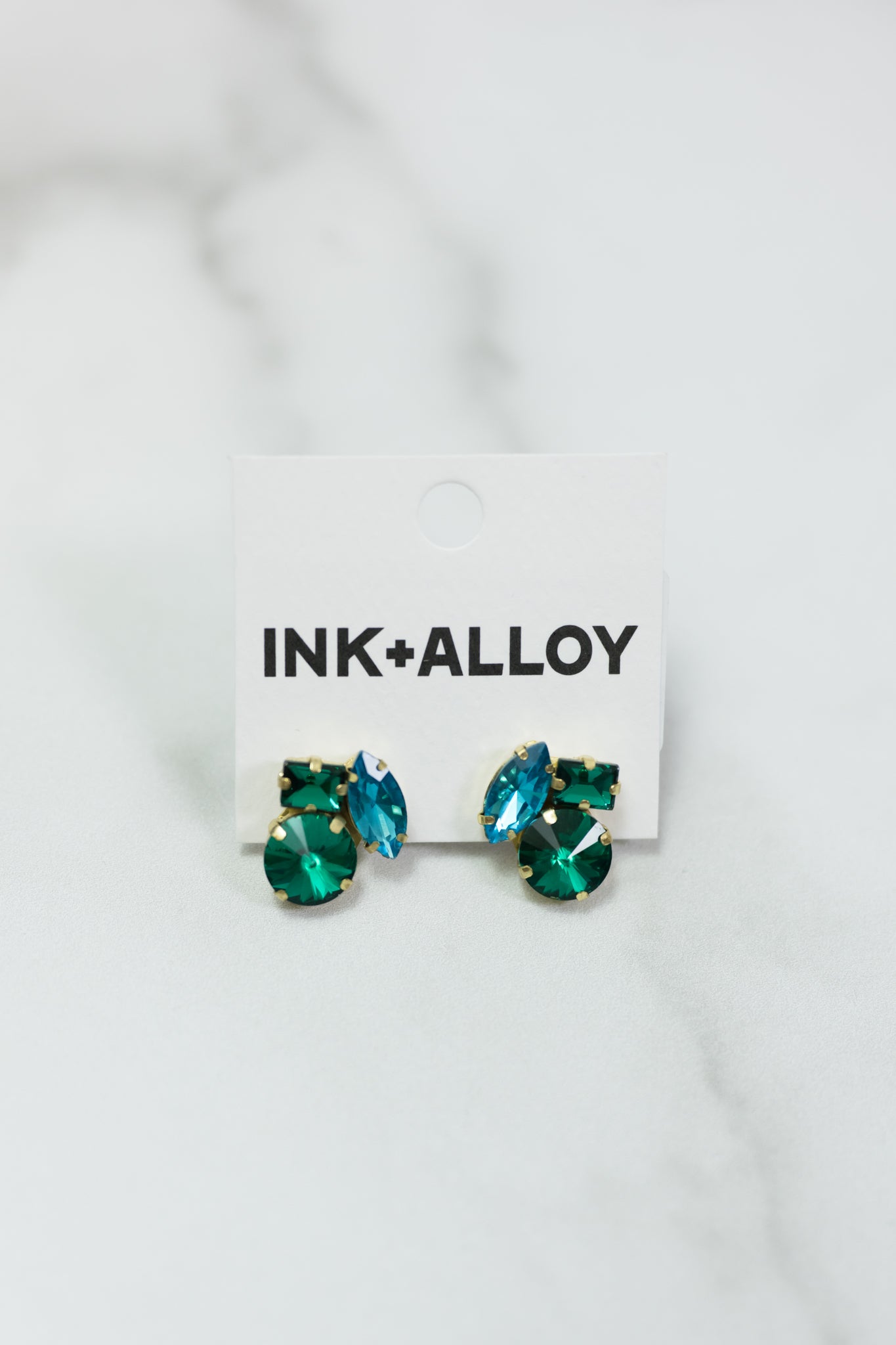 Green Blue Crystal cluster Post Earring