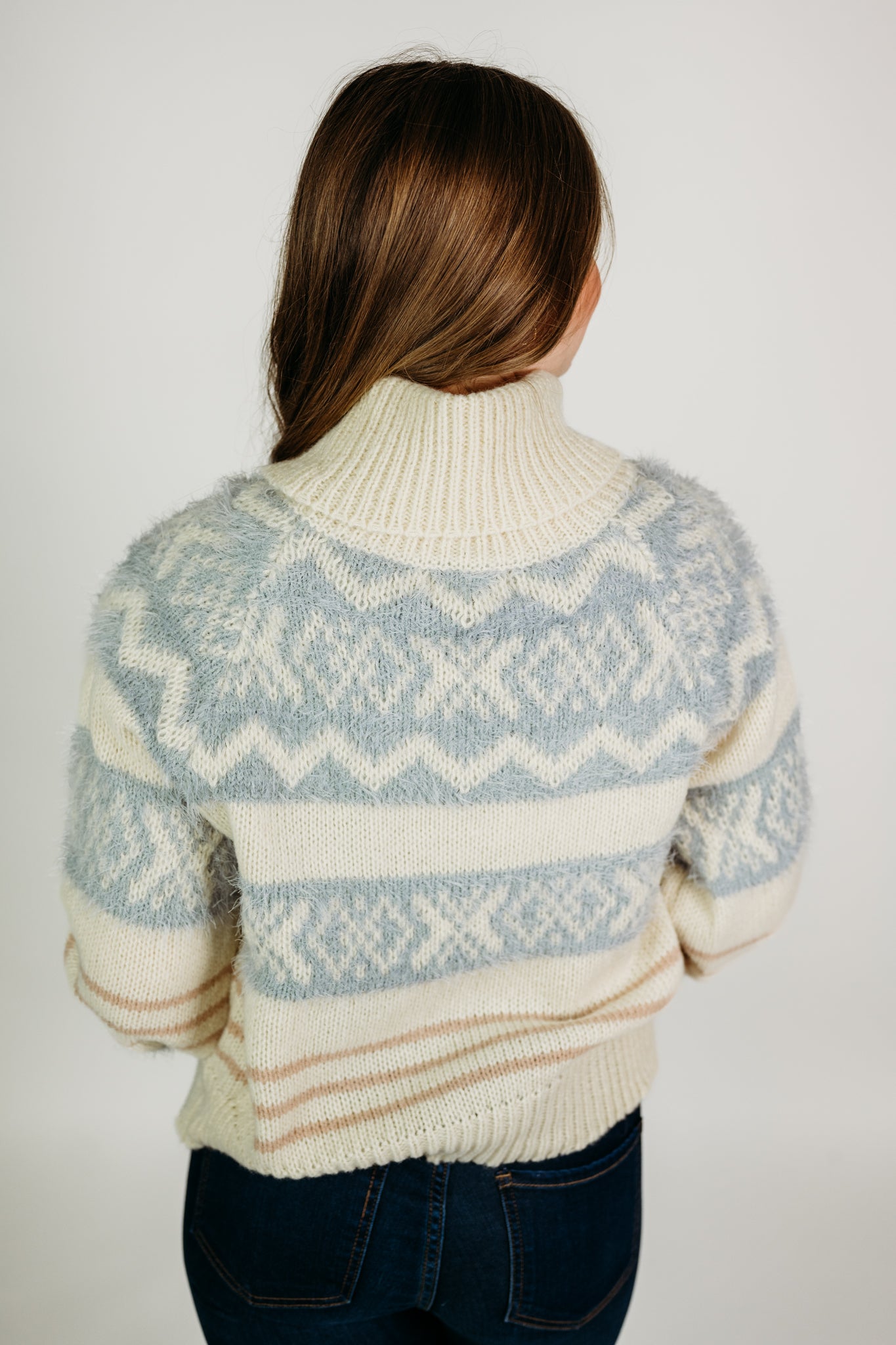Blue & Cream Turtleneck Sweater